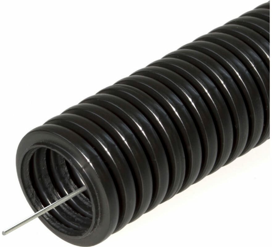 Труба гибкая гофрированная ПНД 16мм с протяжкой лёгкая (25м) чёрный - фотография № 3