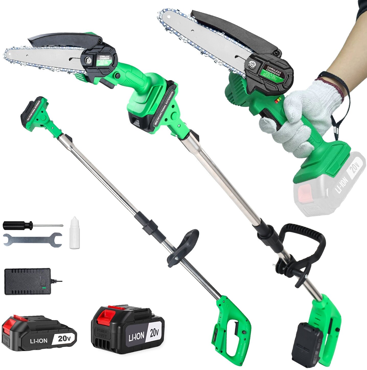 Цепная пила-высоторез аккумуляторная Zitrek GreenSaw 20 Plus (20В Li-Ion аккум. 2шт. - 1x15Ач + 1x30Ач)