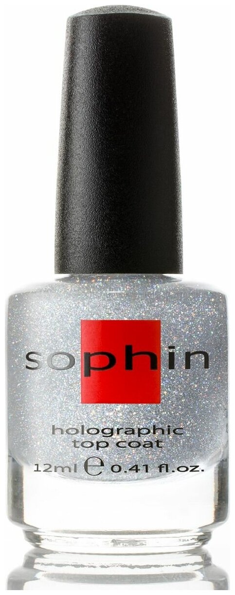 SOPHIN Покрытие верхнее с голографическими частицами, серебро / TOP COAT GOLOGRAPHIC SILVER 12 мл - фото №1