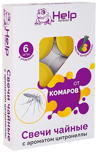 свечи чайные HELP от комаров c ароматом цитронеллы 6шт. 4ч/г - фото №1
