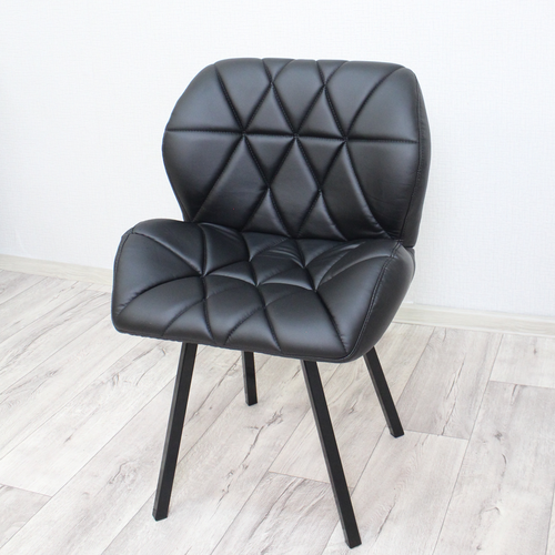 Стул для мастера мягкий со спинкой, большой, Ракушка, экокожа, на ножках, черный