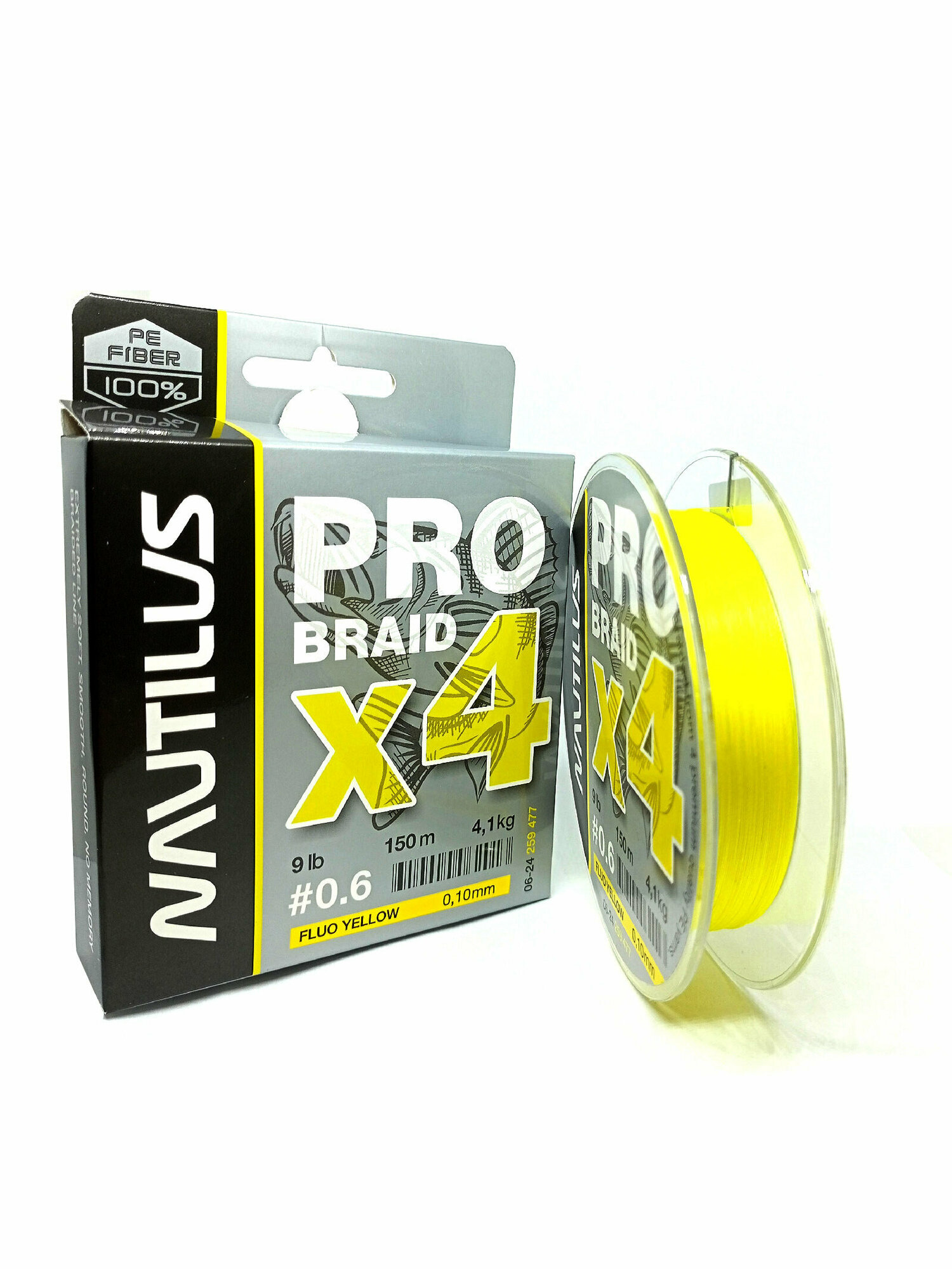 Шнур Nautilus Pro Braid X4 Fluo Yellow d-0.10 4.1кг 9lb 150м