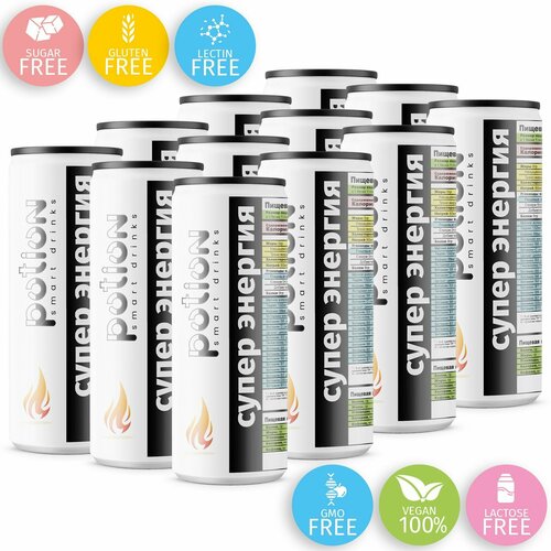 Энергетический напиток без сахара Супер Энергия Бёрн / Potion Smart Drinks Super Energy Burn, 330 мл, 12 штук