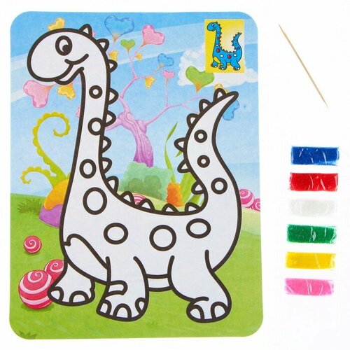 Фреска с цветным основанием «Милый динозаврик», 6 цветов песка сумка милый динозаврик белый