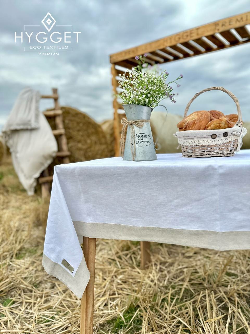 фото Льняная базовая скатерть белая Provans , Лен,120*160 см.