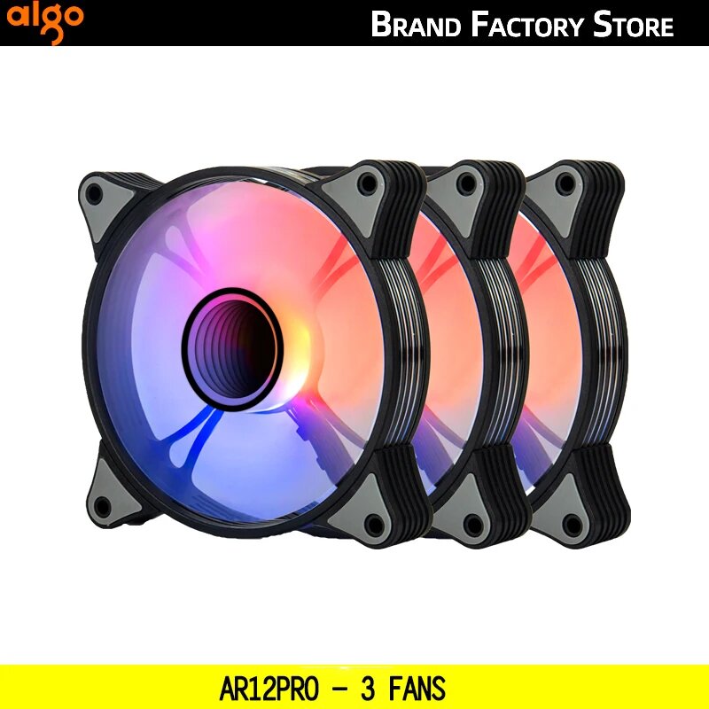 Вентилятор Aigo AR12PRO для компьютера, 120 мм, rgb, 4 контакта, 1-10 шт, 3 fans, A-RGB, Черный