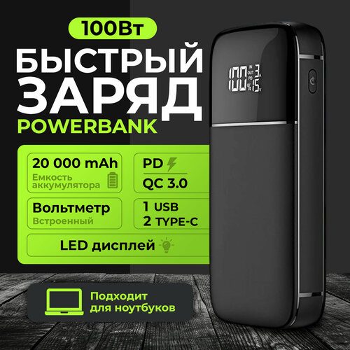Повербанк 20000 WB-820 100Вт пауэр банк powerbank для ноутбука power bank для айфона внешний аккумулятор для телефона как xiaomi magsafe черный 5498₽