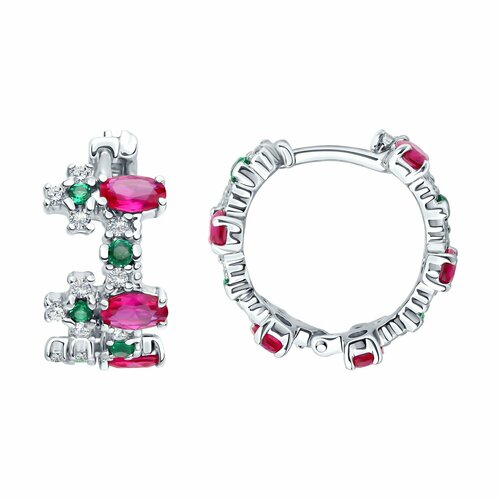 Серьги Diamant online, серебро, 925 проба, родирование, фианит, корунд, длина 1.7 см, , мультиколор