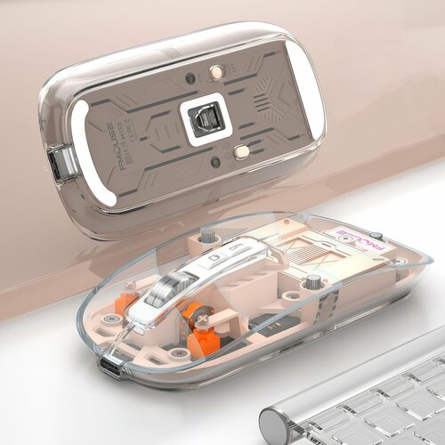 Прозрачная офисная беспроводная мышь FMouse M133 радиоканалBluetooth прозрачный персиковый 1324₽