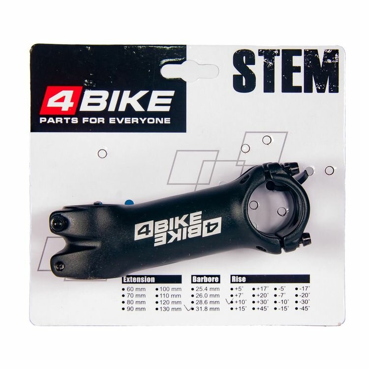 Вынос руля "4BIKE", алюминиевый, TDS-C302, L:105, R:+10°, D:31.8мм, индивидуальная упаковка, чёрный