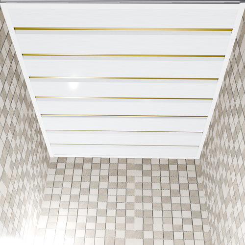 Потолок из ПВХ панелей в комплекте в туалет 1,0*1,5м белый глянец/полоса хром