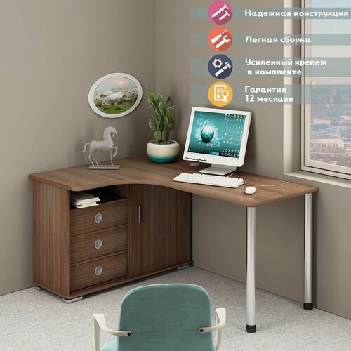 Изображение товара Стол компьютерный Мэрдэс СР-165СМ Ш-ЛЕВ Шамони-Ч, угловой, с ящиками