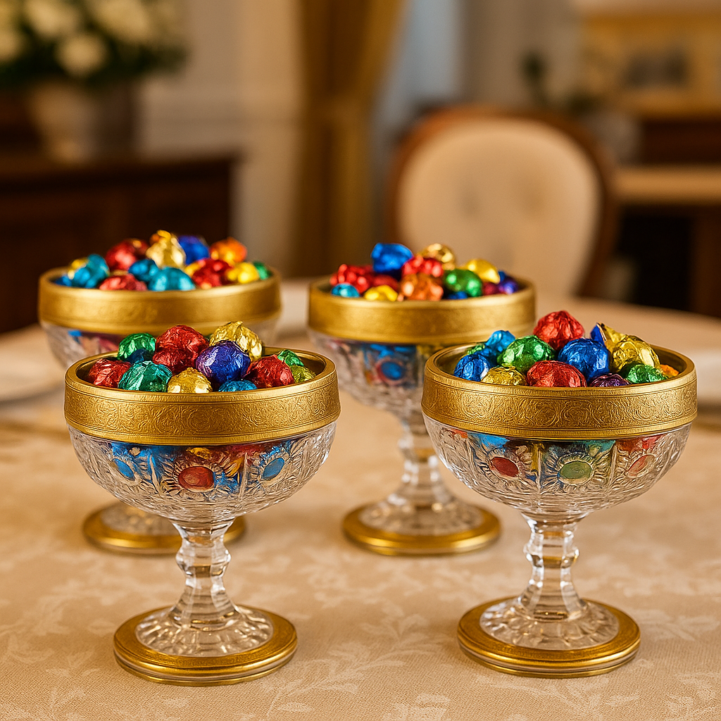 Delux glassware: набор 4 в одном. Элегантный набор из 4 конфетниц – идеален для сладостей, орехов и сухофруктов.