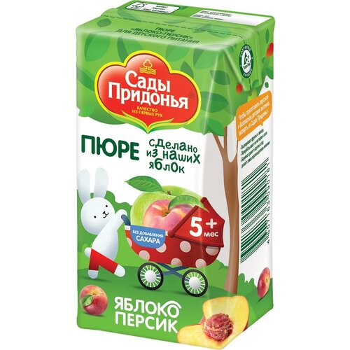 Упаковка 18 штук Детское пюре Сады Придонья яблоко-персик пак 125г спайка пюре яблоко персик сады придонья 120 гр