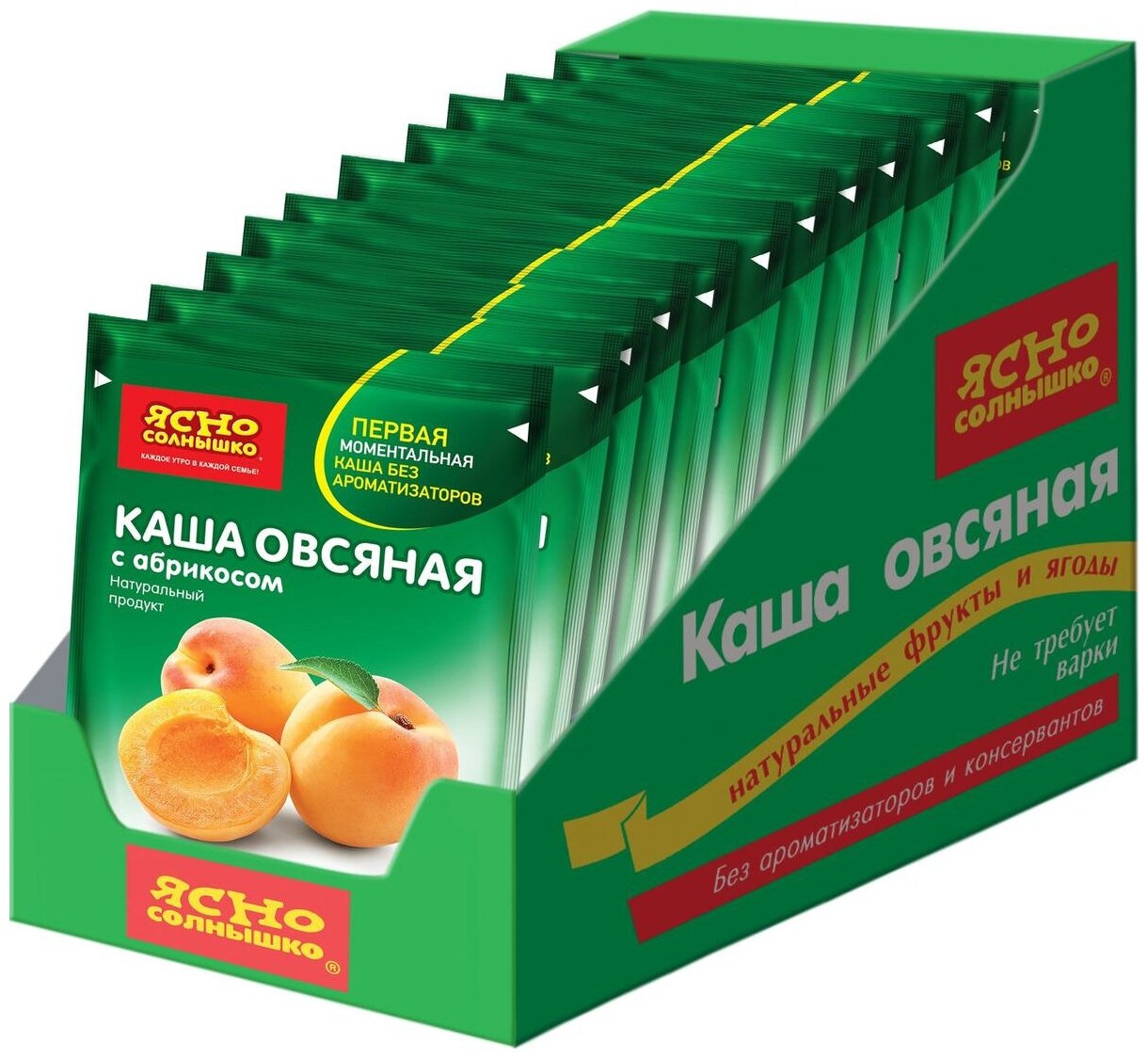 Каша овсяная ясно солнышко с абрикосом в шоубоксе, 15 штук по 45 г, ш/к 54924