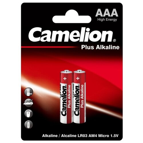 Батарейка Camelion Plus Alkaline AAA, в упаковке: 2 шт. camelion lr03 plus alkaline bl 2 lr03 bp2 батарейка 1 5в 2 шт в уп ке