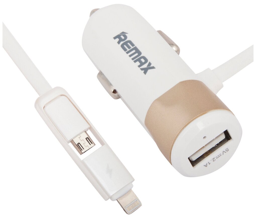 Автомобильное зарядное устройство REMAX Fast 8 RCC102 с кабелем 2 в 1 для Apple 8 pin/Micro USB в комплекте