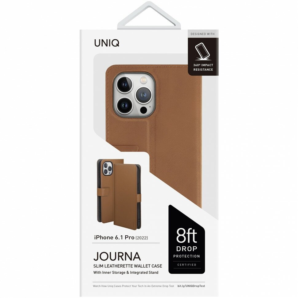 Чехол-книжка Uniq Journa Heritage для iPhone 14 Pro, цвет Коричневый (Brown) (IP6.1P(2022)-JHERBWN)