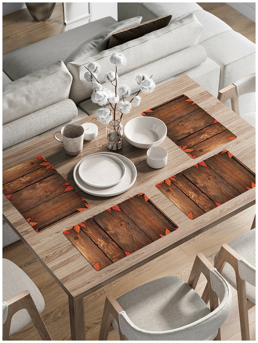 Комплект тканевых салфеток, плейсматов с рисунком JoyArty "Осенний кленовый лист" для сервировки стола, подарочный набор 46x30 см, 4шт.