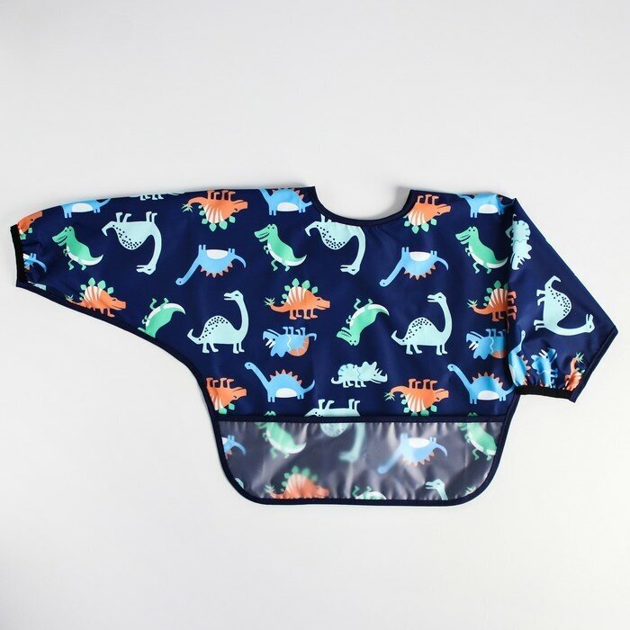 Mum&Baby Нагрудник-рубашка для кормления «Динозавры» непромокаемый на липучке, с карманом