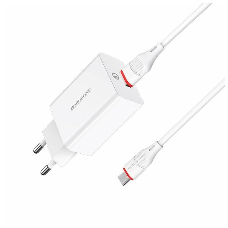 Сетевое зарядное устройство Borofone BA21A Long Journey + кабель microUSB, 18 Вт, белый