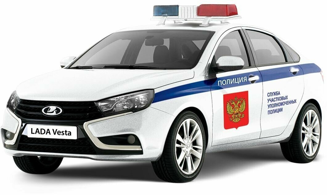 Машинка игрушка LADA VESTA со светом и звуком, масштаб 1:36, полиция ДПС росгвардия, бело-синяя