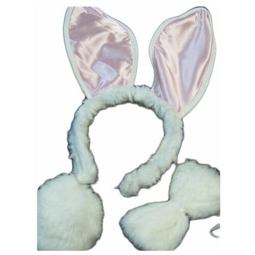 фото Карнавальный набор i-brigth company уши кролика с бабочкой и хвостиком, меховые (пт427), белый