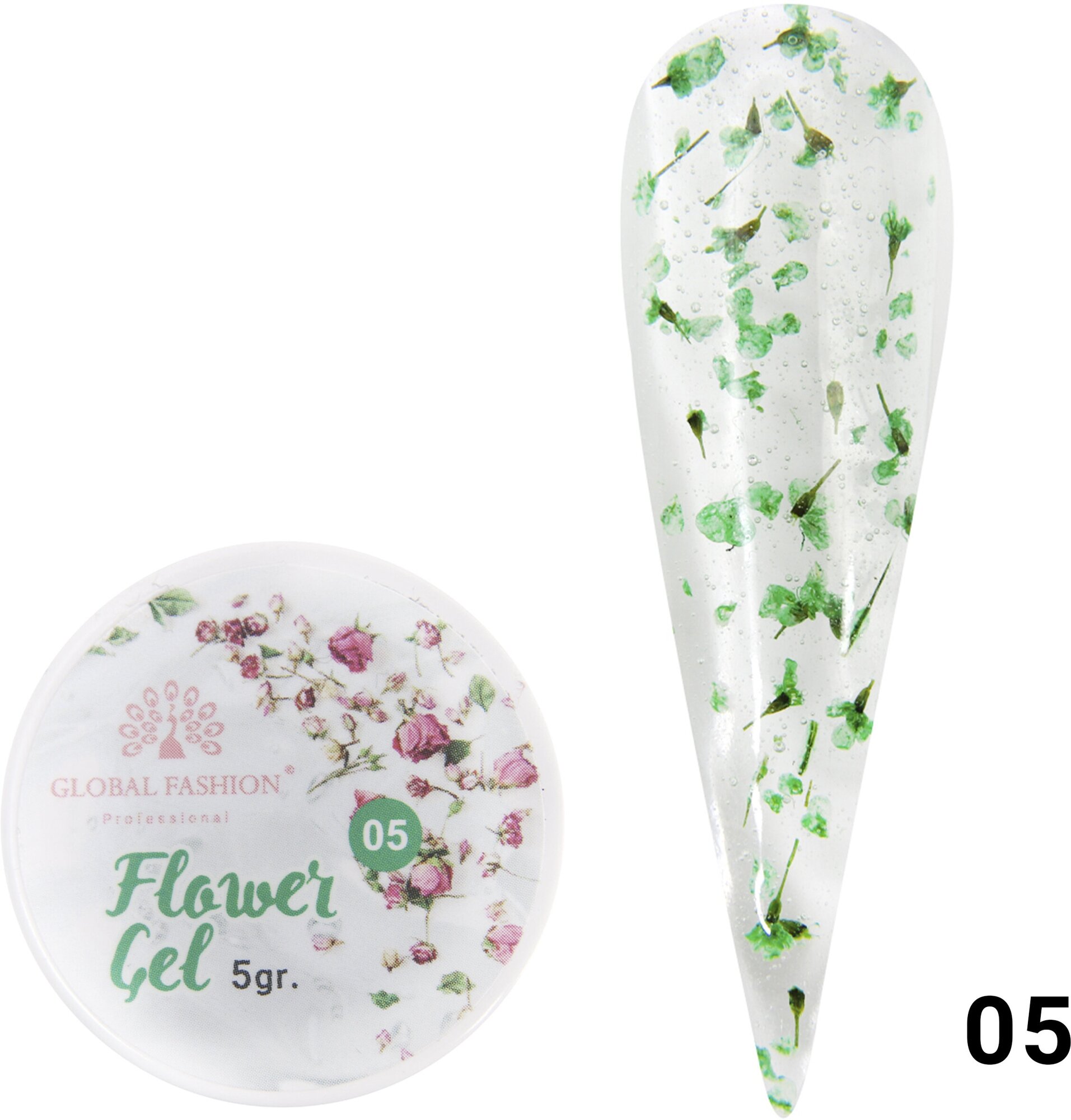 Global Fashion Гель для дизайна ногтей с сухоцветами / сухоцветы для ногтей, Flower Gel, 5 гр 05