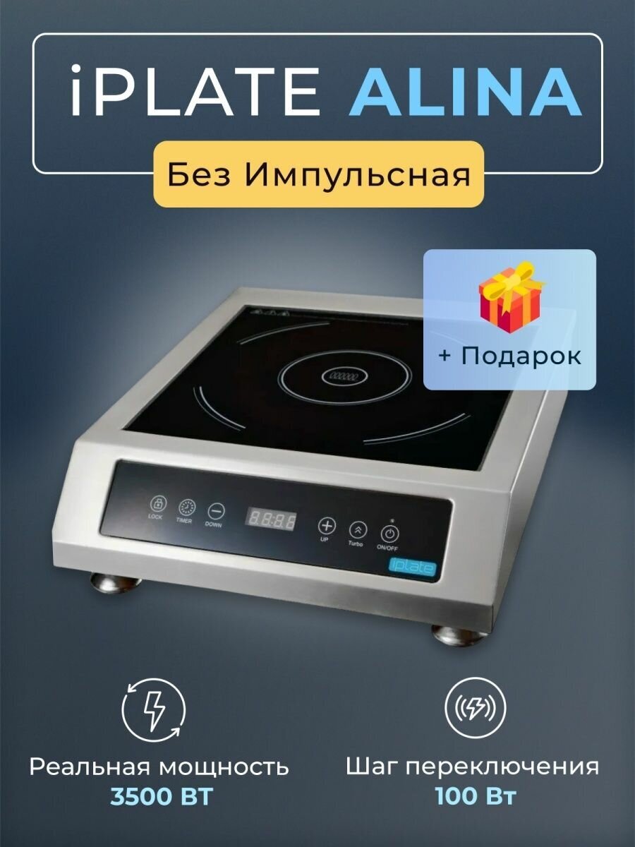 Индукционная плита Iplate 3500 ALINA +спиртовые дрожжи Alcotec 48 и Doube snake 48, серебристый