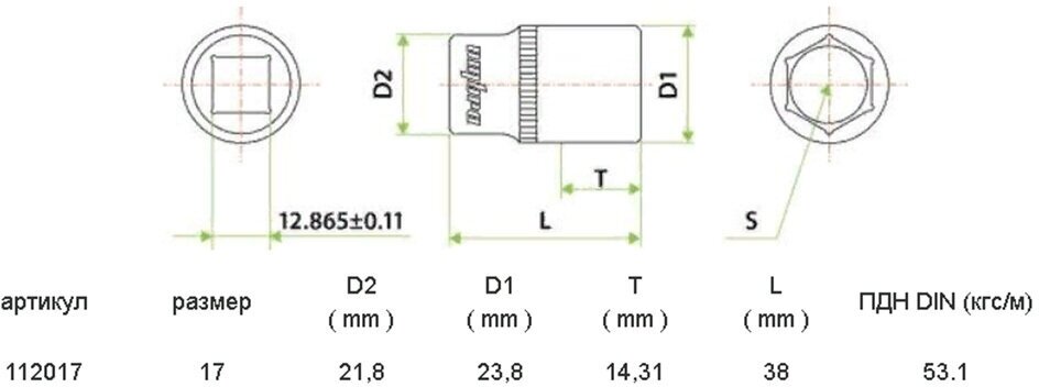 Головка торцевая Ombra 1/2"DR 17мм 112017 - фото №2