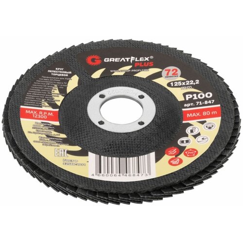 Круг лепестковый торцевой greatflex plus 72 лепестка 125 х 222 мм p100 71-847 357₽