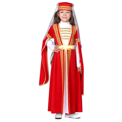 фото Страна карнавалия карнавальный костюм для лезгинки, для девочки: головной убор, платье, р-р 28, рост 98-104 см, цвет красный