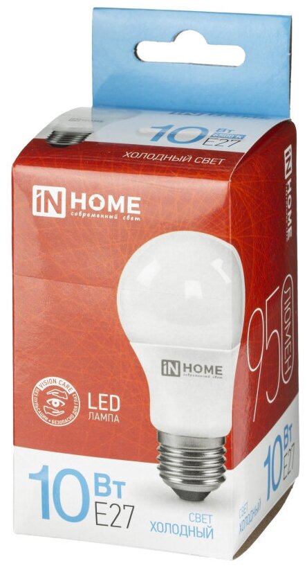 Лампа светодиодная LED-A60-VC 10Вт 230В Е27 6500К 950 Лм IN HOME