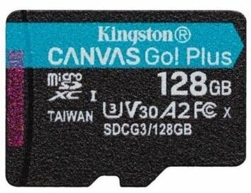 Карта памяти MicroSDXC 128GB Kingston SDCG3/128GBSP UHS-I Class U3 V30 A2, чтение: 170Мб/с, запись: 90Мб/с, без адаптера