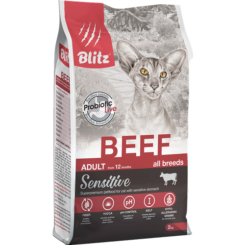 Blitz сухой корм для кошек Говядина 2кг корм сухой blitz sensitive adult cats 400г 3 шт для взрослых кошек индейка ягненок говядина полнорационный