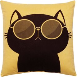 Подушка декоративная матех MEOW LINE. CLAWS 35*35*15. Цвет горчичный, иссиня-черный.