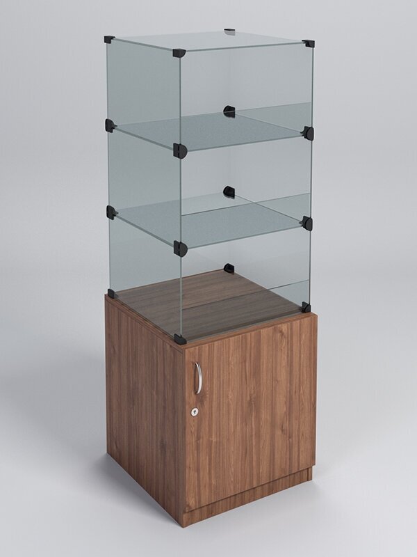 фото Прилавок "КУБ" №2-КО (без стеклянных дверок, передняя стенка - стекло), Орех 45 x 47 x 131.4 см