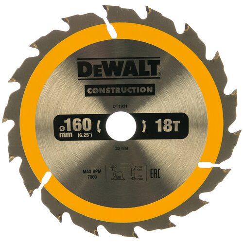 Пильный диск CONSTRUCT 160х20 мм, 18Т, ATB +20град Dewalt DT1931 15568515