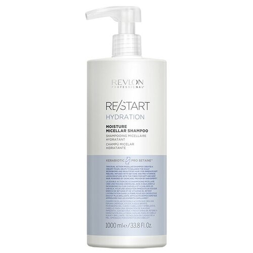 Шампунь Revlon Professional Re/Start Re/Start Hydration Moisture Micellar Shampoo, Мицеллярный шампунь для нормальных и сухих волос, 1000 мл schwarzkopf professional шампунь увлажняющий мицеллярный hyaluronic moisture kick micellar для нормальных и сухих волос 1000 мл