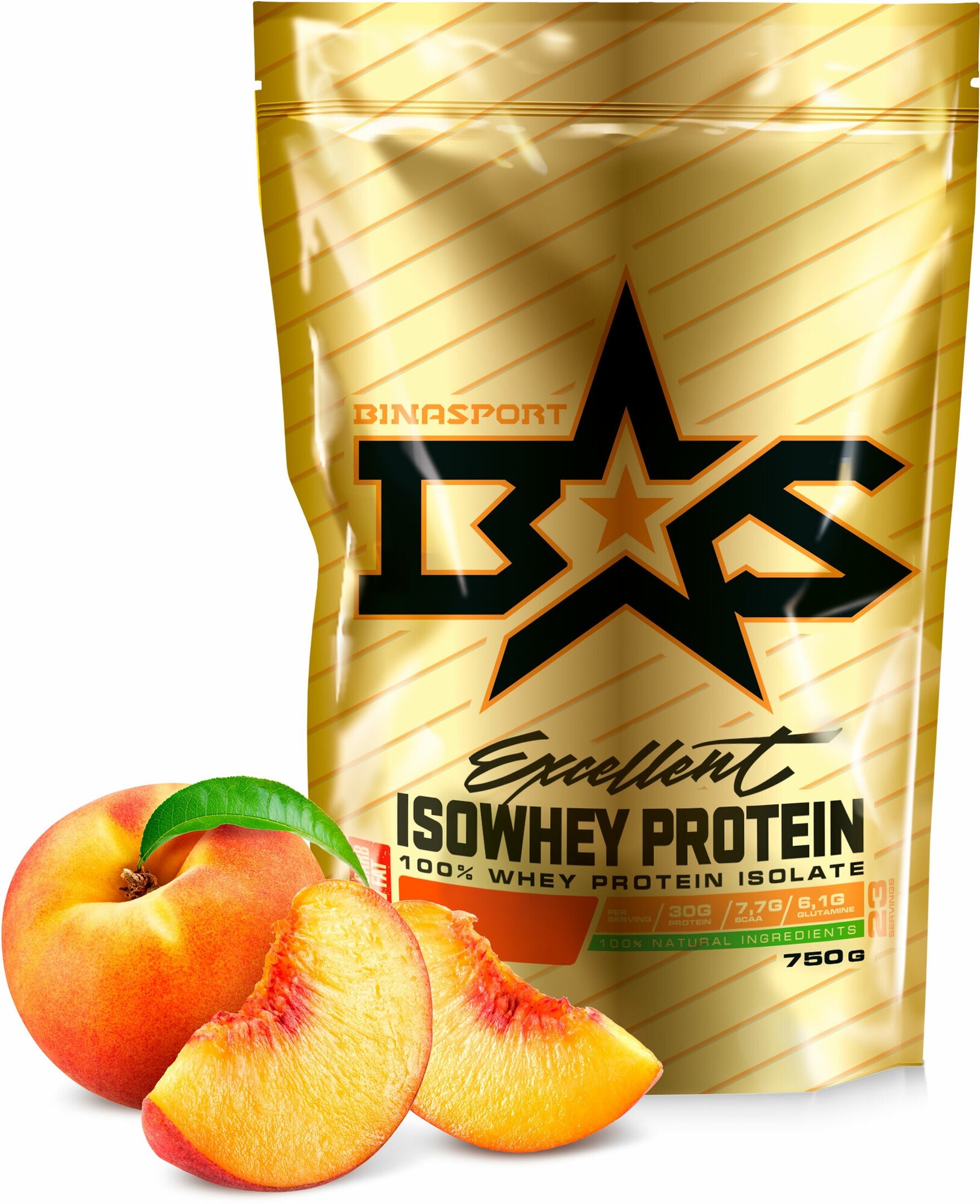 Изолят сывороточного протеина Binasport "Excellent ISOWHEY PROTEIN" 750 г со вкусом персика