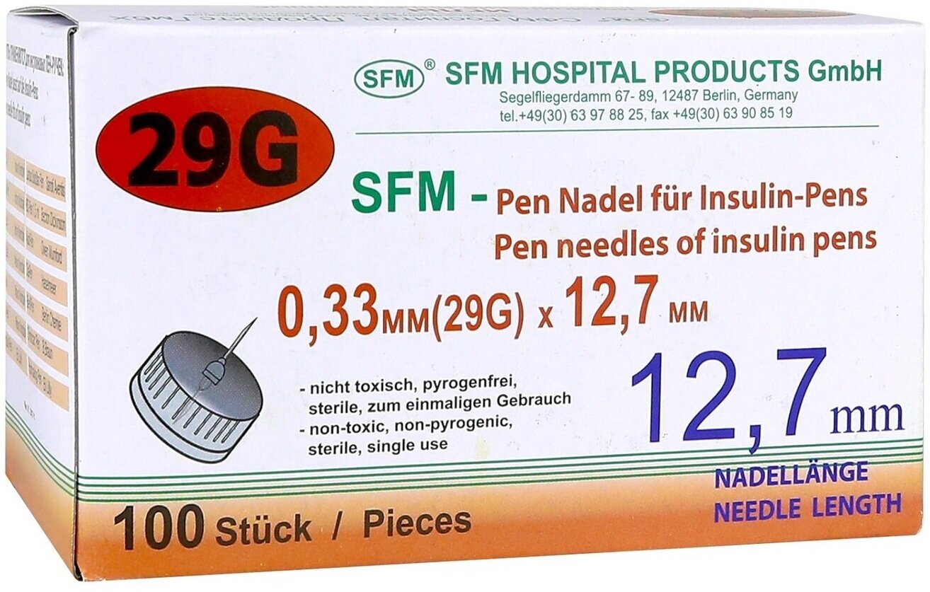 SFM Игла для шприц-ручек 29G (0,33 х 12,7 мм), 100 шт.