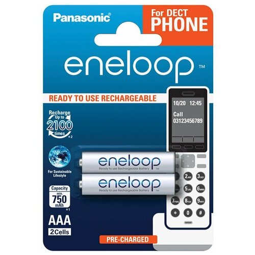 Аккумулятор Ni-Mh 750 мА·ч 1.2 В Panasonic eneloop DECT AAA, в упаковке: 2 шт.