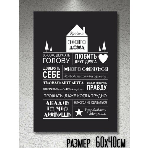 Картина на холсте интерьерная Правила дома в коридор, в спальню, в ванну, в гостиную, на кухню