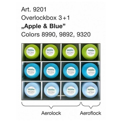 Набор ниток для оверлока Aerolock 9*1200м, Aeroflock 3*1000м Madeira (арт. 9201) madeira 9118b набор aerolock 120 24х1200 м