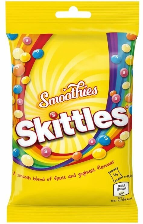 Жевательное драже Skittles Smoothies, со вкусом фруктовых смузи, 160 гр