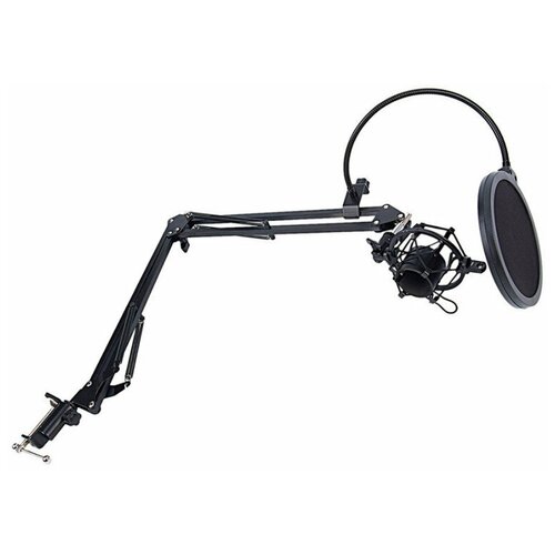 Настольная стойка для микрофона пантограф с металлическим пауком и поп-фильтром настольная стойка для микрофона пантограф с поп фильтром