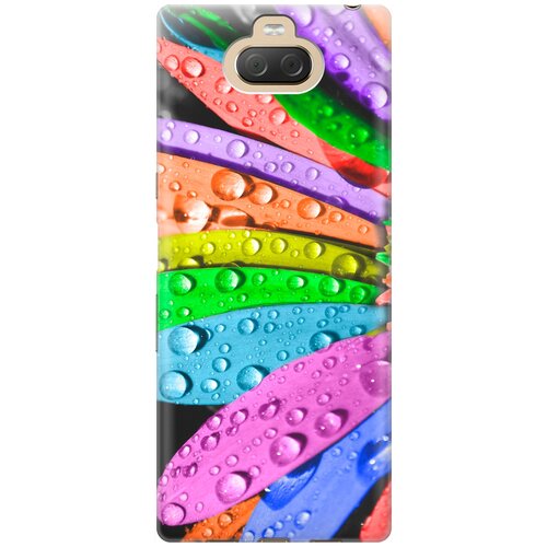 фото Ультратонкий силиконовый чехол-накладка для sony xperia 10 plus с принтом "разноцветные листья в каплях" gosso