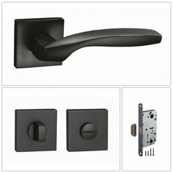 Комплект ручек для дверей Puerto INAL_538-03_MBN_UN, матовый черный никель (ручка + завертка WC + магнитный замок)
