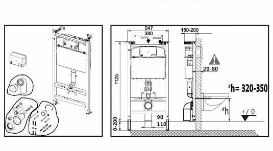 Комплект инсталляции Roca MERIDIAN COMPACT 4 в 1 (система инсталляции+подвесной унитаз+сиденье с механизмом Soft-Closing+смывная клавиша, хром) (7893104110)