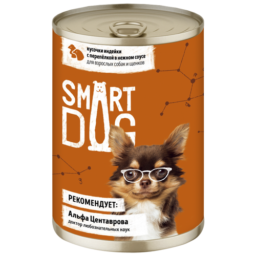 Влажный корм для собак Smart Dog индейка, перепелка 1 уп. х 2 шт. х 400 г